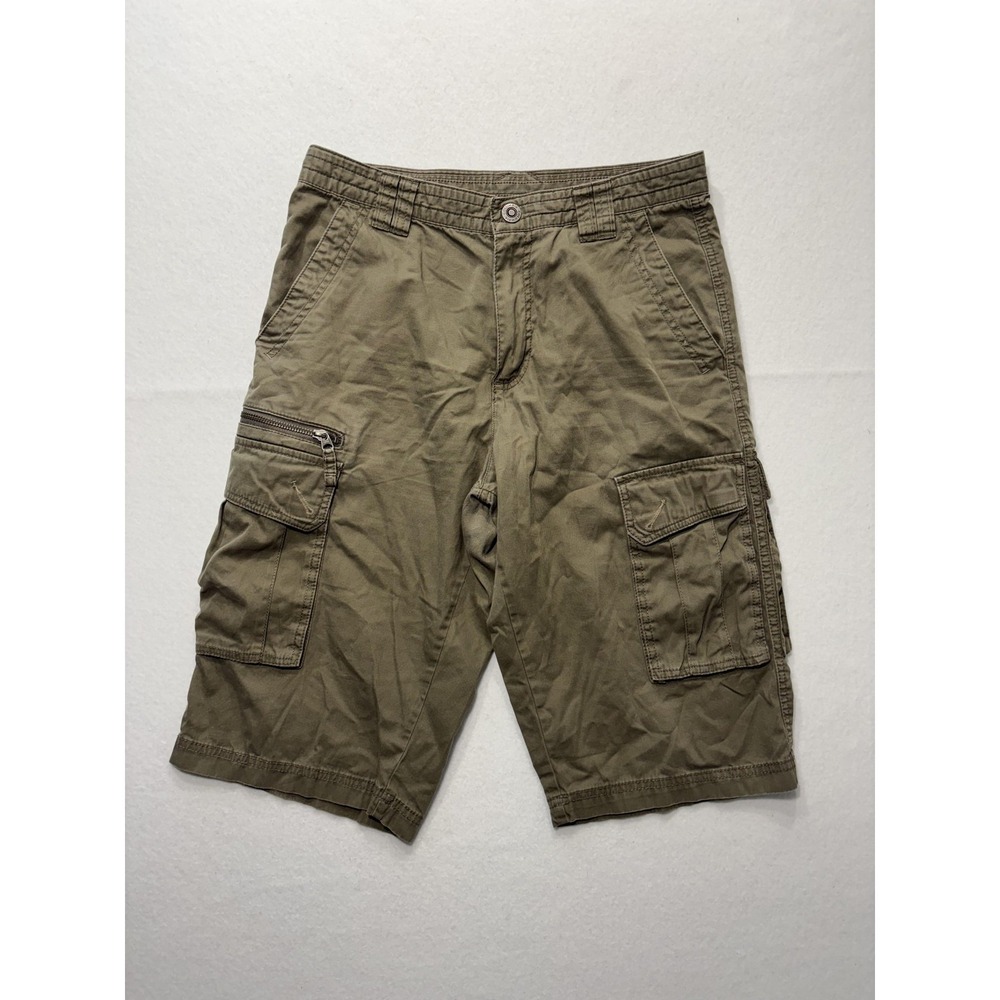 Columbia Cargo Shorts Mens 30 Green Canvas Relaxed Fit Zip Pocket Hiking Outdoor